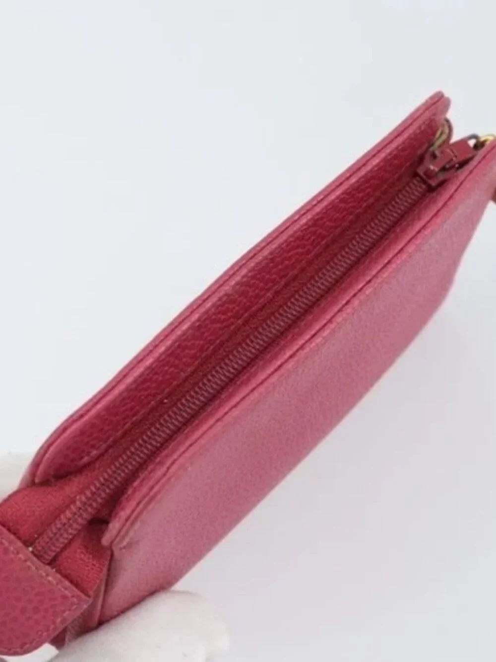CHANEL COCO Mark Pouch Grained Calf Skin Pink Gold CC Auth 163727